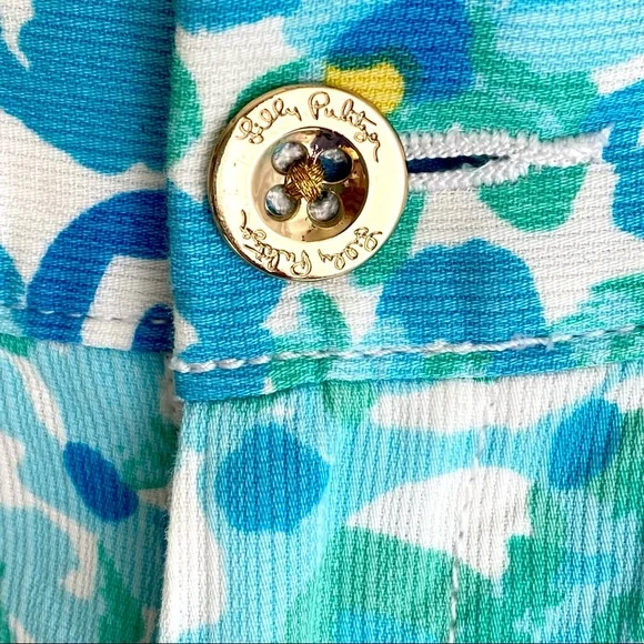 Lilly Pulitzer The Buttercup Scallop Hem Short Size 00 Blue White Yellow - Picture 6 of 11